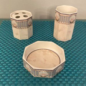 Bathroom Set Soap Dish Cup Toothbrush Vintage Andre Richard St.Tropez Shells